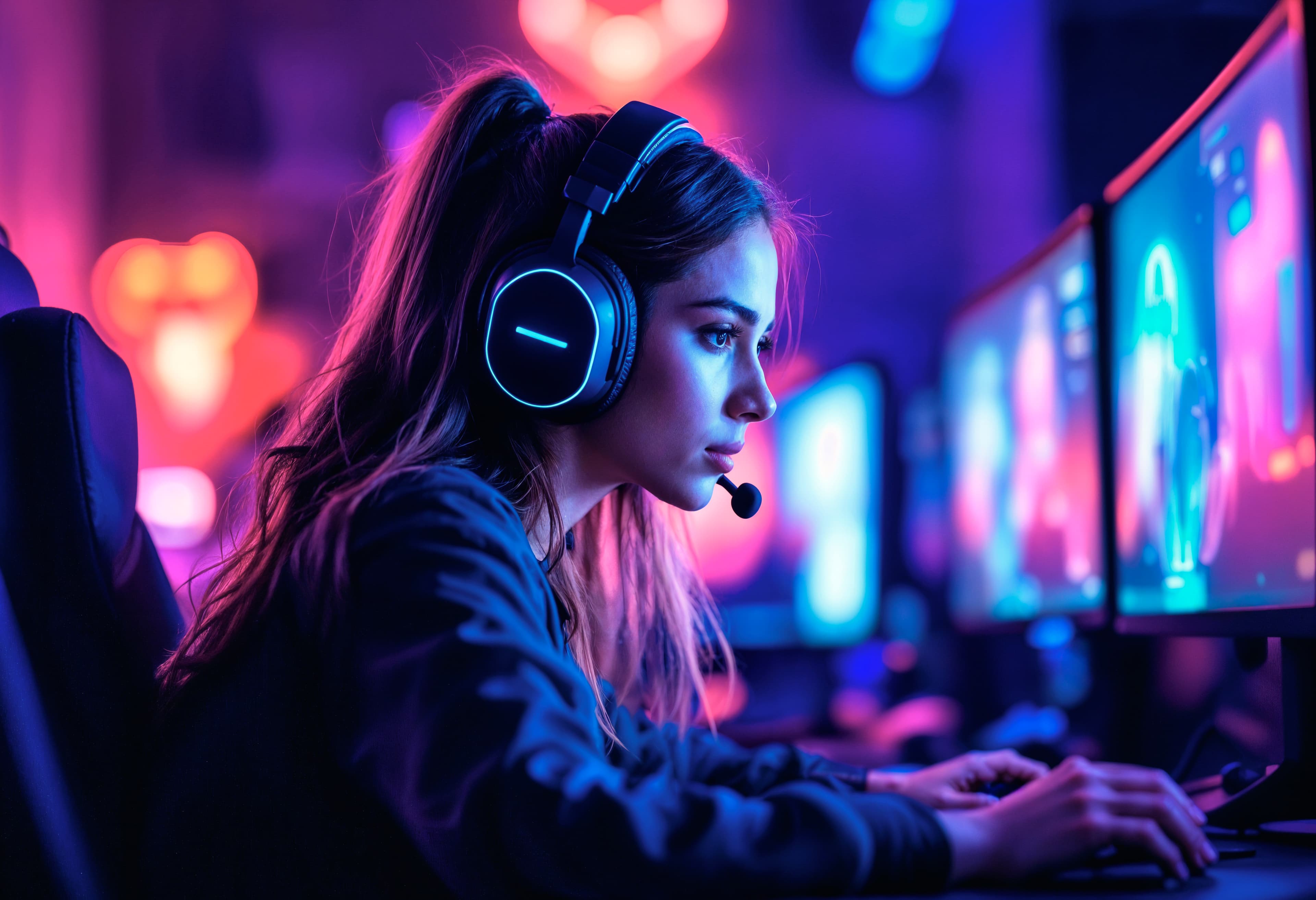 Cinematic production background showing a specialized gaming setup